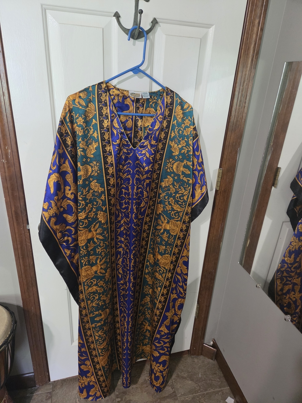Elegant Green and Purple Floral Kaftan Dress